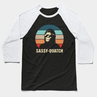 Sassy-Quatch Funny Bigfoot Lover Pun Vintage Distressed Sunset Baseball T-Shirt